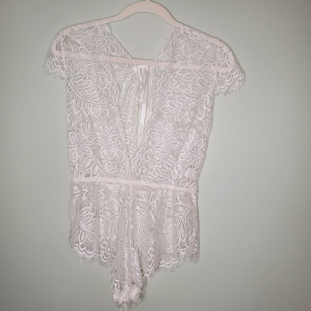 ANYOU White Lace Teddy bodysuit size Small